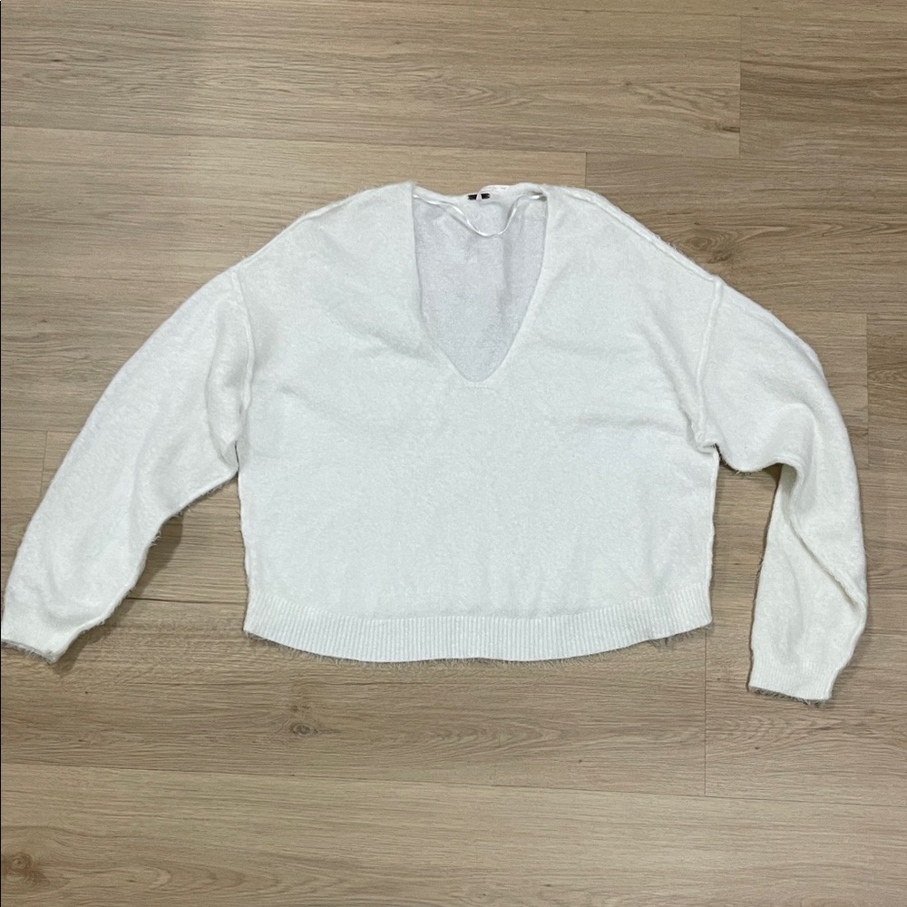 Free People Ivory V-Neck Sweater